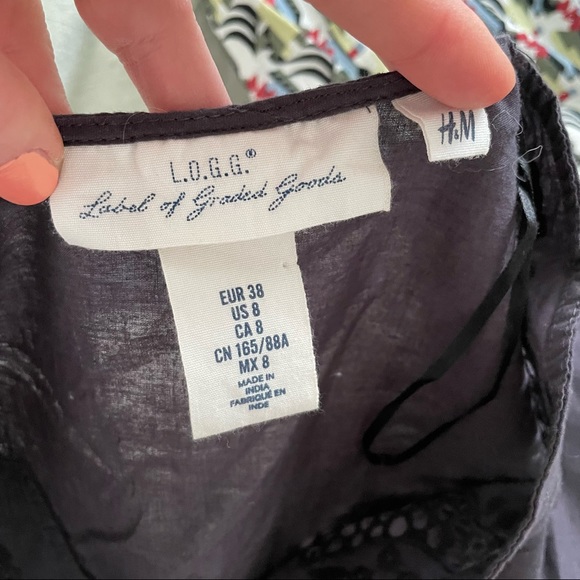 H&M LOGG Charcoal Black Bell Sleeve Eyelet Top - Picture 5 of 6